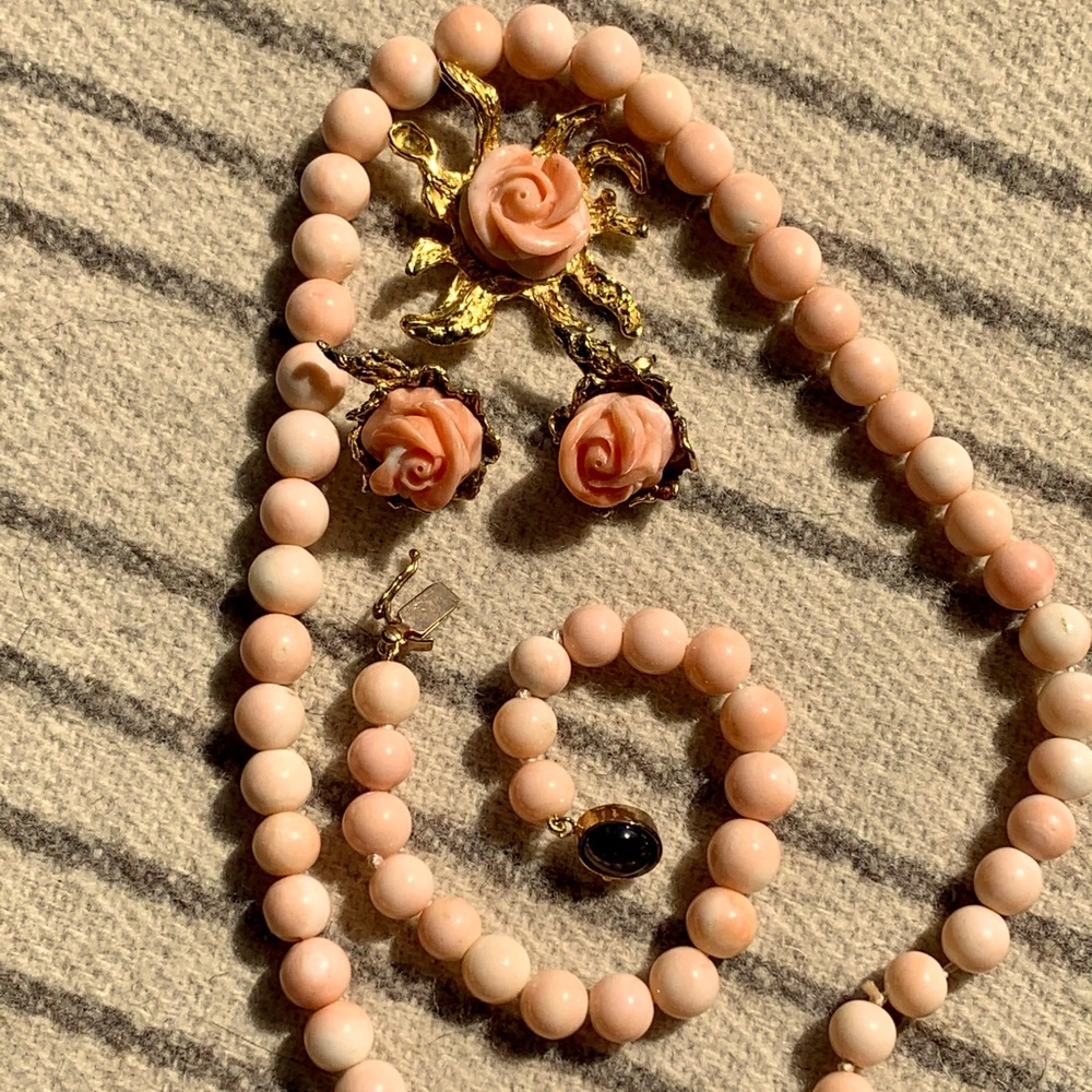 925 silver, gold plated, complete set with coral